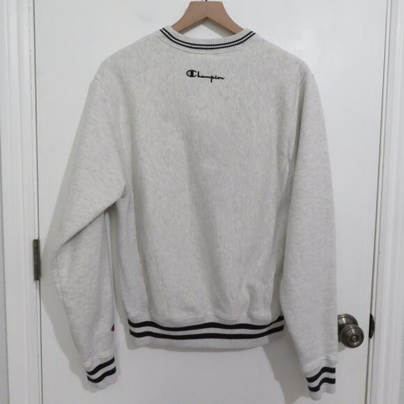 Champion Women Sz S Gray Reverse Weave Crewneck Sweatshirt Ribbed Stripes - Picture 2 of 7